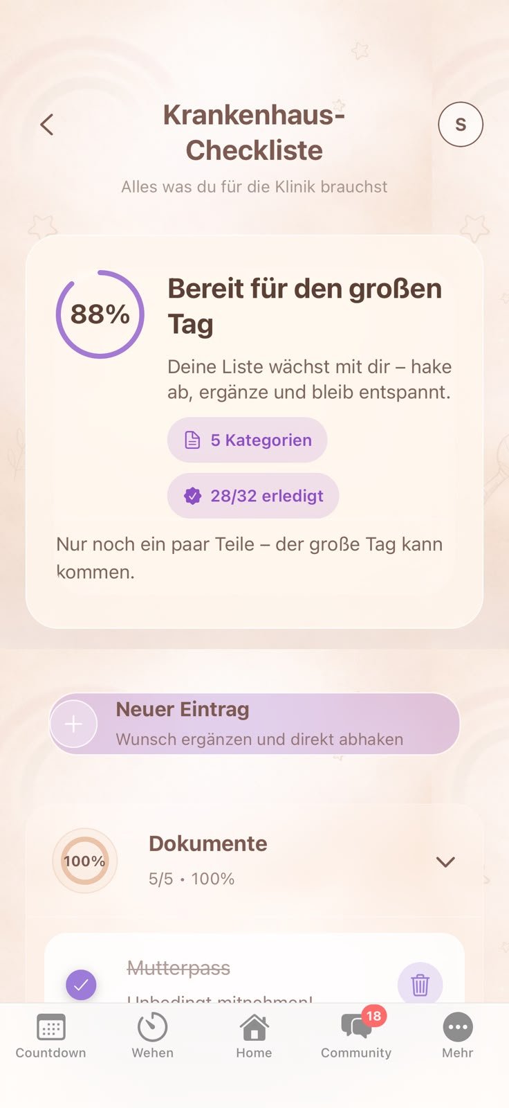 Lotti Baby App – Krankenhaus-Checkliste