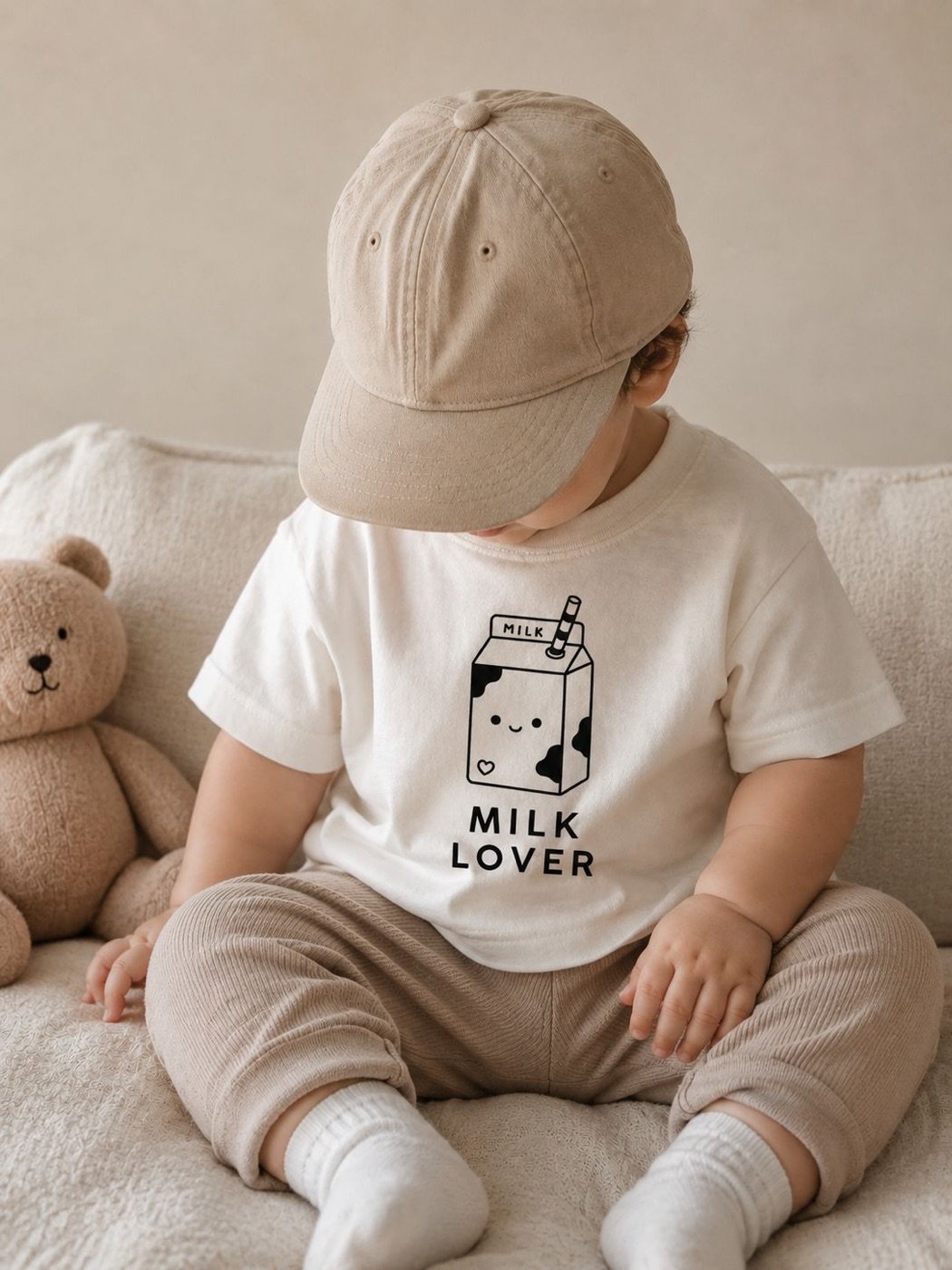 Mini Milk Club DTF-Motiv auf einem Baby-Shirt