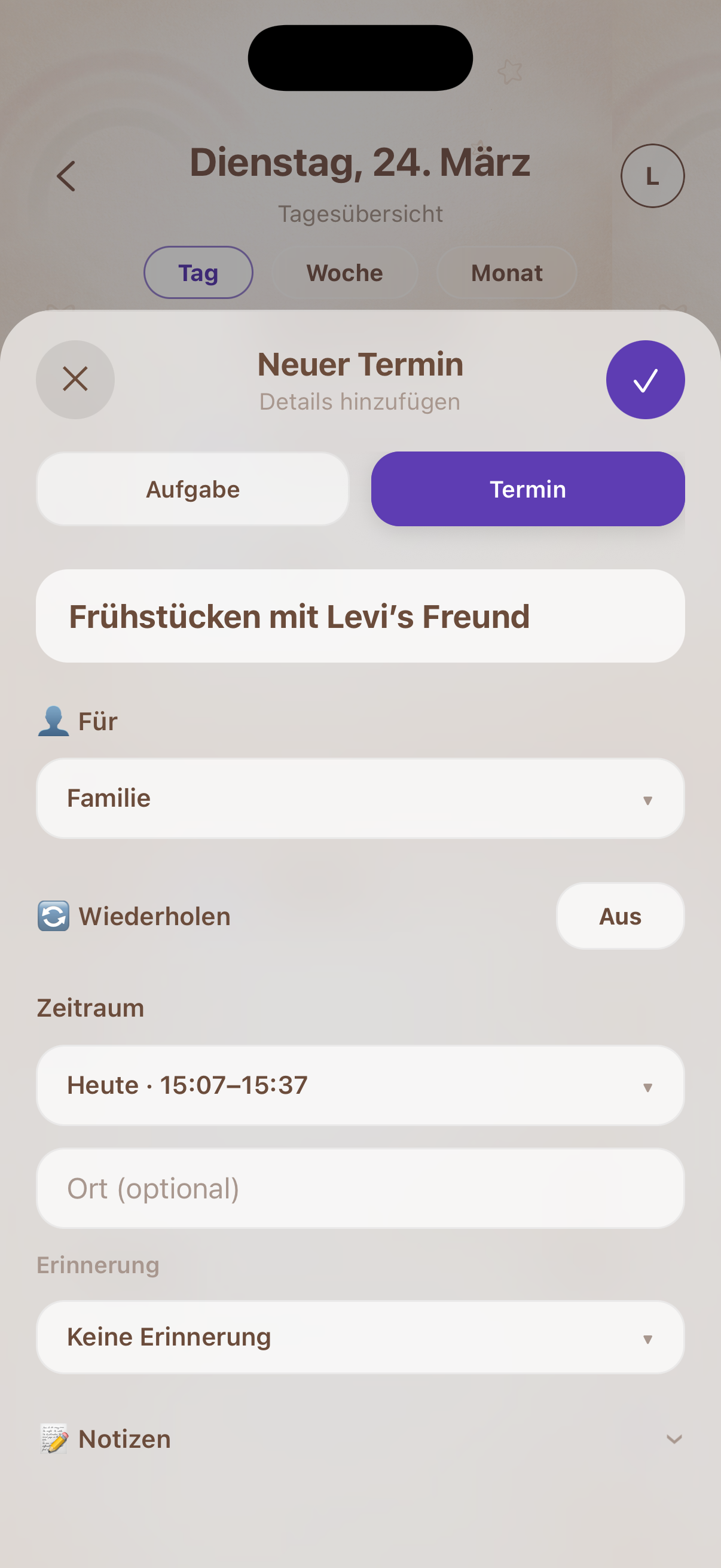 Lotti Baby App – Termin anlegen