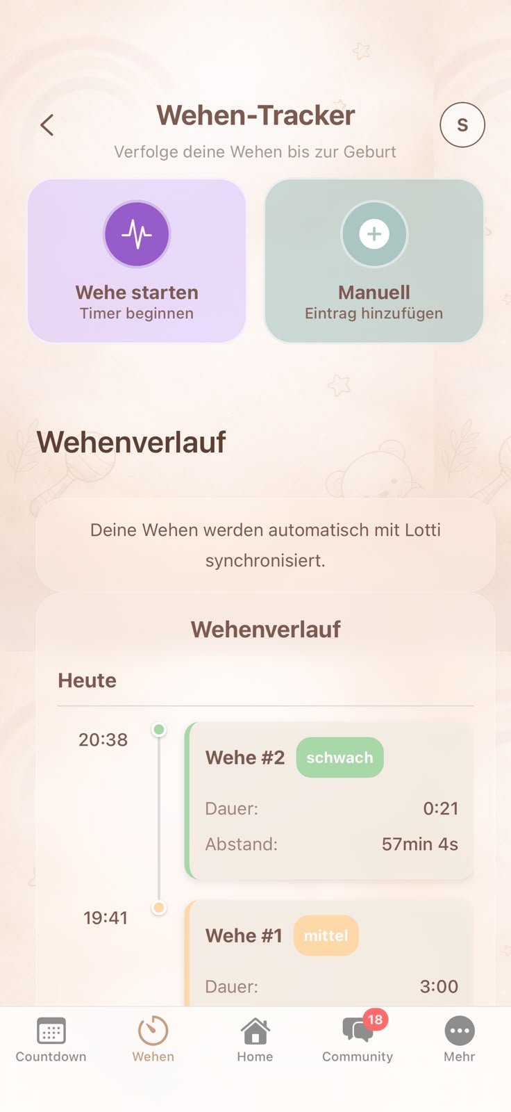 Lotti Baby App – Wehen-Tracker